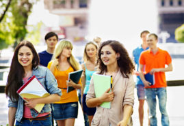 Group student with notebook outdoor. Group happy student with notebook outdoor.